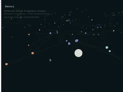 Seesa Memory interface displaying an interactive dark network visualization of connected memories, people, organizations, and projects.