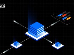 Covasant-branded diagram showing a central stacked platform connected to two smaller platforms and an abstract set of colored blocks.