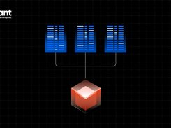 Covasant-branded diagram showing three server-rack icons connected by lines to a central glowing cube.