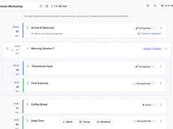 Drag-and-drop agenda items easily – timings calculated automatically