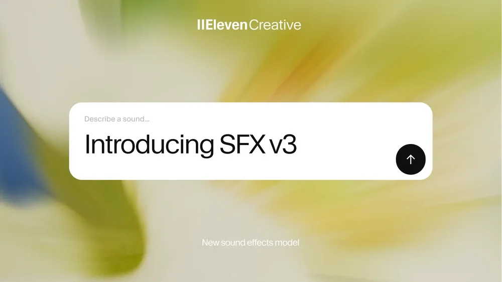 SFX v3 sound-generation screen with a text prompt field reading “Introducing SFX v3.”