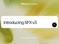 SFX v3 sound-generation screen with a text prompt field reading “Introducing SFX v3.”