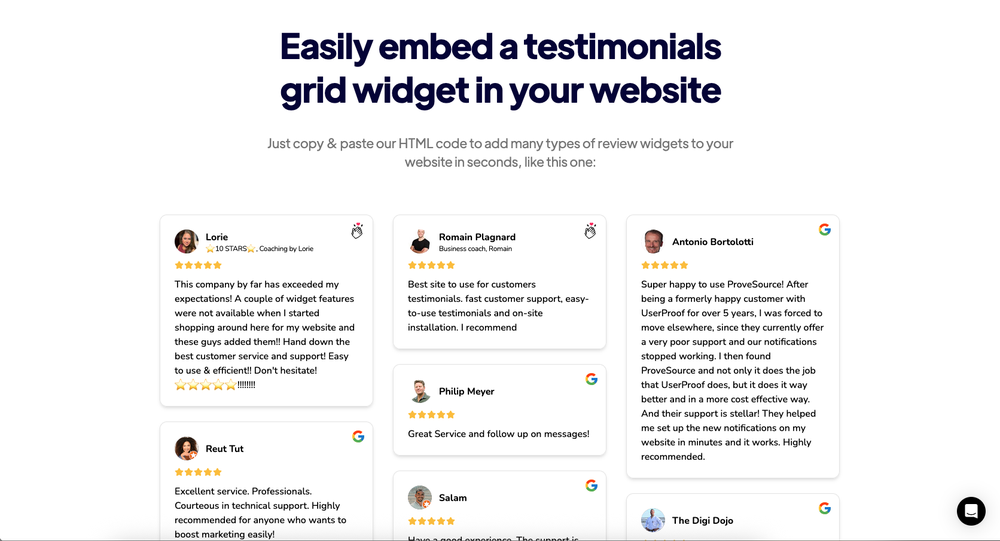 Drop a responsive testimonials grid onto any page and watch trust (and conversions) climb.