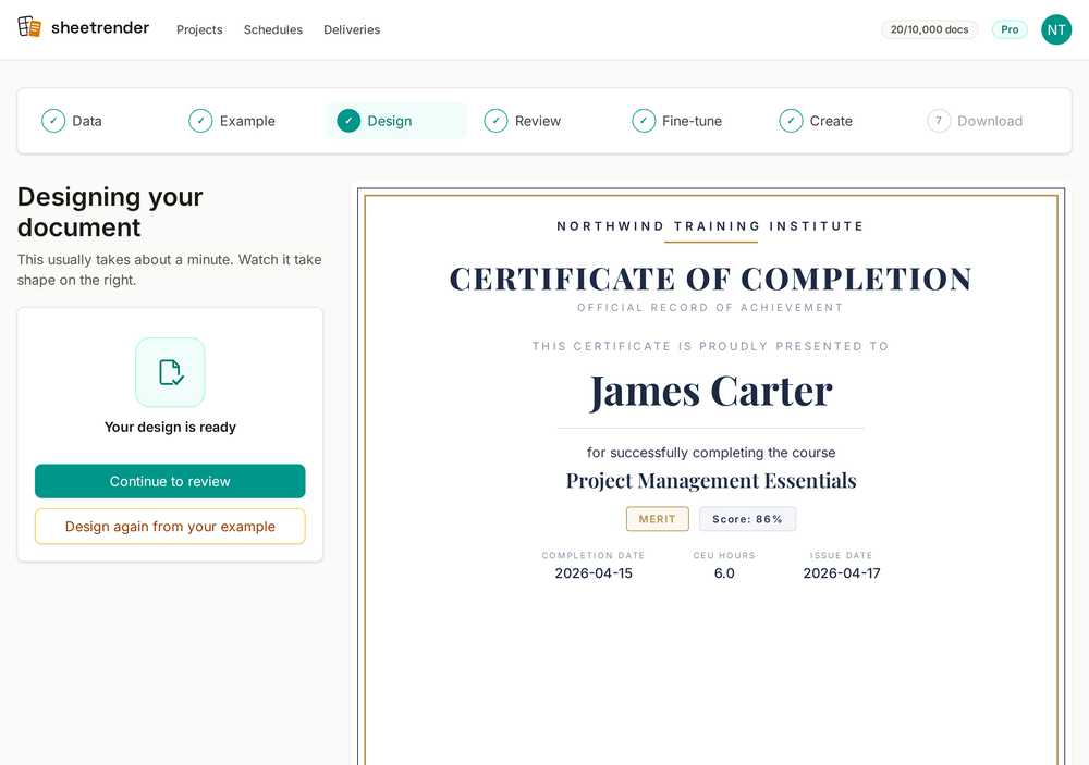 AI-Built Certificate from Spreadsheet Data