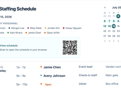 Printable event staffing schedule with shareable QR link