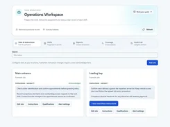 Operations Workspace for managing sites, shift instructions, qualifications, and acknowledgements.