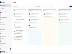 Create and track tasks completed by AI agents, with ownership, status, company context, and human approval for sensitive actions.