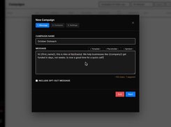 Campaign wizard: write the text once with merge fields and spintext, then pick the audience and the send window
