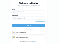 Signivo sign-in page with email and password fields, Sign in button, and Google and Microsoft sign-in options.