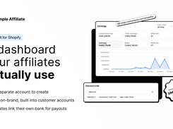 Affiliate dashboard inside the store's customer accounts, with earnings, referrals, discount codes, and bank connection for payouts.