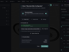 Users can easily share and embed configurator projects without the need to code