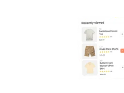 Recently viewed products panel with product images, prices, ratings, and add buttons.