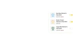Product list with sale prices and toggle controls for women’s polo shirts.
