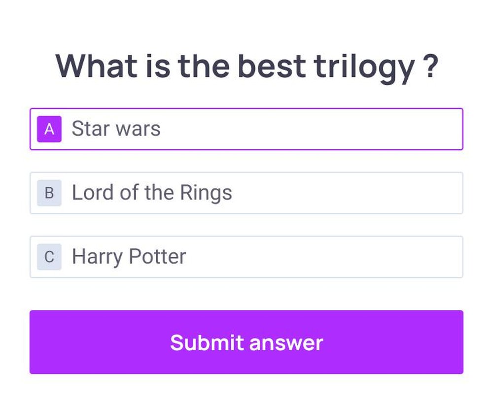 Multiple-choice poll screen with answer selection and a Submit answer button.