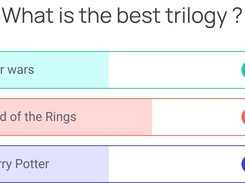Live poll-results screen showing three answers with percentage bars.