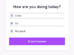 Single-choice wellness poll with three answers and a Submit answer button.