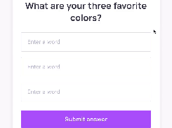 Short-answer question screen with three text-entry fields.