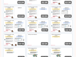 SlideSieve slide grid with 19 captured slide thumbnails, timestamps, selection controls, Clear Slides, and Export buttons.