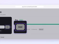Slovio Subscription & billing page showing wallet balance, an active Pro plan, monthly pricing, and a highlighted Add balance control.