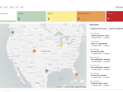 SmartHVAC dashboard with device-health totals, a United States map, and a latest-alerts panel.