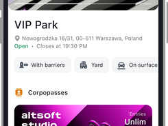 Drivers receive a branded Corpopass directly in the SmartPRK app. The pass includes parking location, access schedule, and entry limit. A Bluetooth connection opens the barrier automatically upon arrival — no keychains, no tickets, no POS terminals.