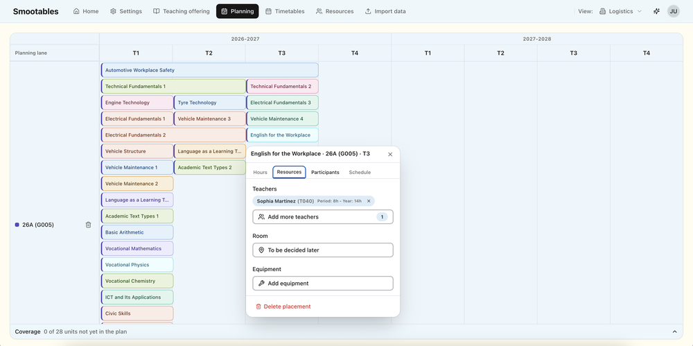 Visual school-year planner
