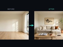 Empty room virtually staged in seconds