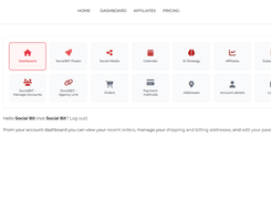 SocialBit user dashboard — manage social media automation, AI content generation, post calendar, affiliate program, Chrome extension, and agency accounts from a single interface.