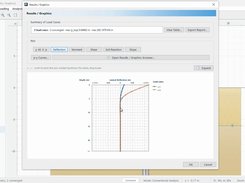 Results / Graphics dialog displaying a lateral-deflection-versus-depth plot for two load cases over a pile-soil model.