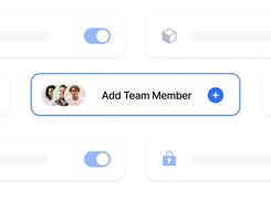 Interface panel labeled Add Team Member with three profile avatars and a blue plus button.
