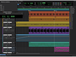 SoundCraft arrangement view with Memory Locations and Big Counter floating panels over multitrack audio and MIDI clips.