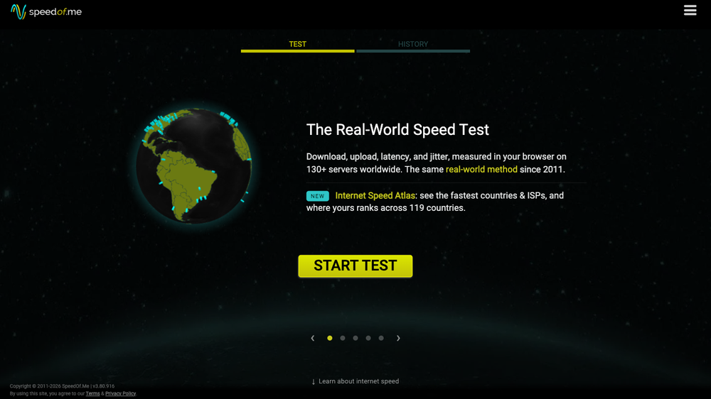 The Real-World Speed Test: download, upload, latency and jitter measured in the browser on 130+ servers worldwide.