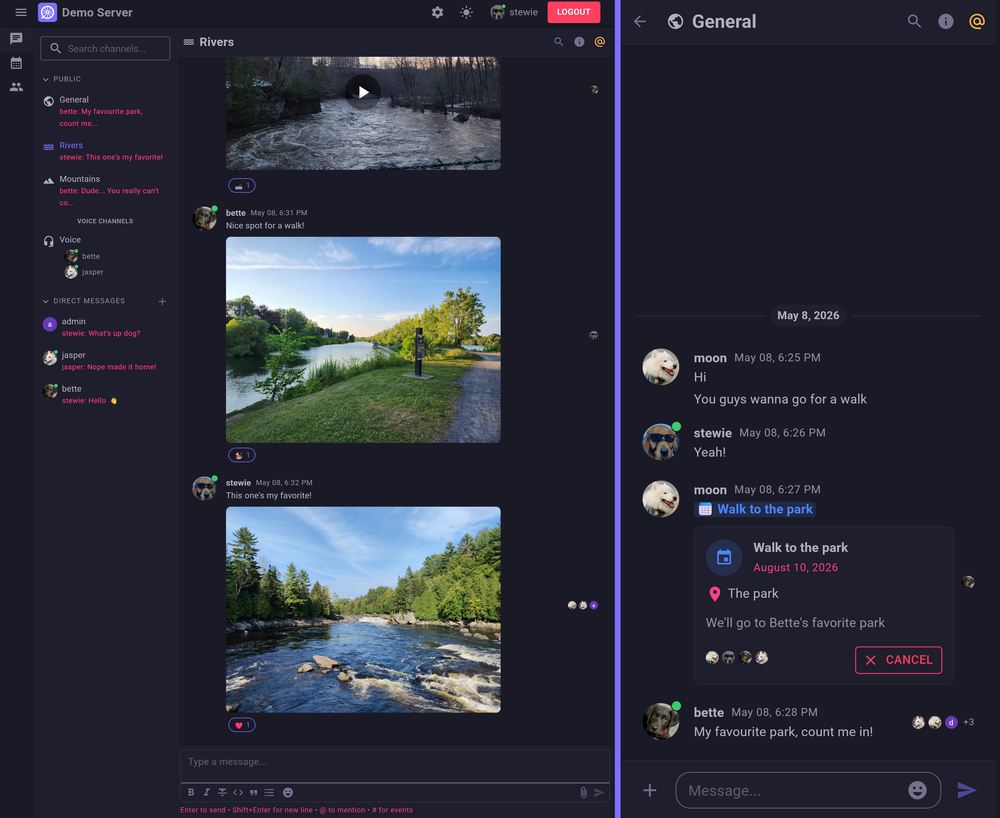 Desktop on the left, mobile on the right