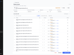 SpudgerHQ desktop purchase-order invoice review screen showing supplier information, invoice fields, a 99-line item table, and item-matching actions.
