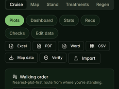 Mobile compartment view with plot list, route ordering, and export actions.