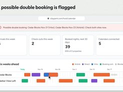 Host calendar dashboard flagging a possible double booking across rental channels.