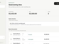 Home dashboard: outstanding, paid and what needs a decision