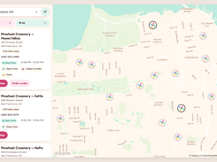 Store locator with search, filters and branded map. Example data.