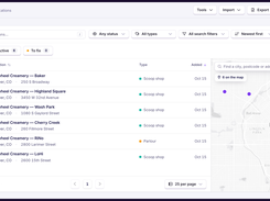 Manage locations in a searchable table and map. Example data.