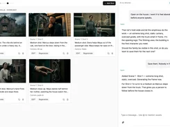 Story2Board workspace with five generated storyboard shot cards on the left and an AI co-director conversation panel on the right.