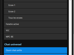 Live streaming menu with video sources, capture area and RTMP options