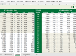 A live SPY option chain streamed into Excel