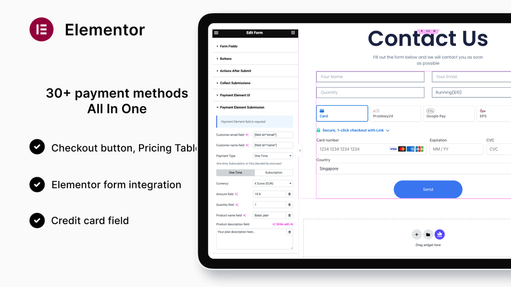 elementor stripe payment form