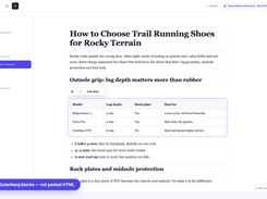 Posts arrive as real, individually selectable Gutenberg blocks