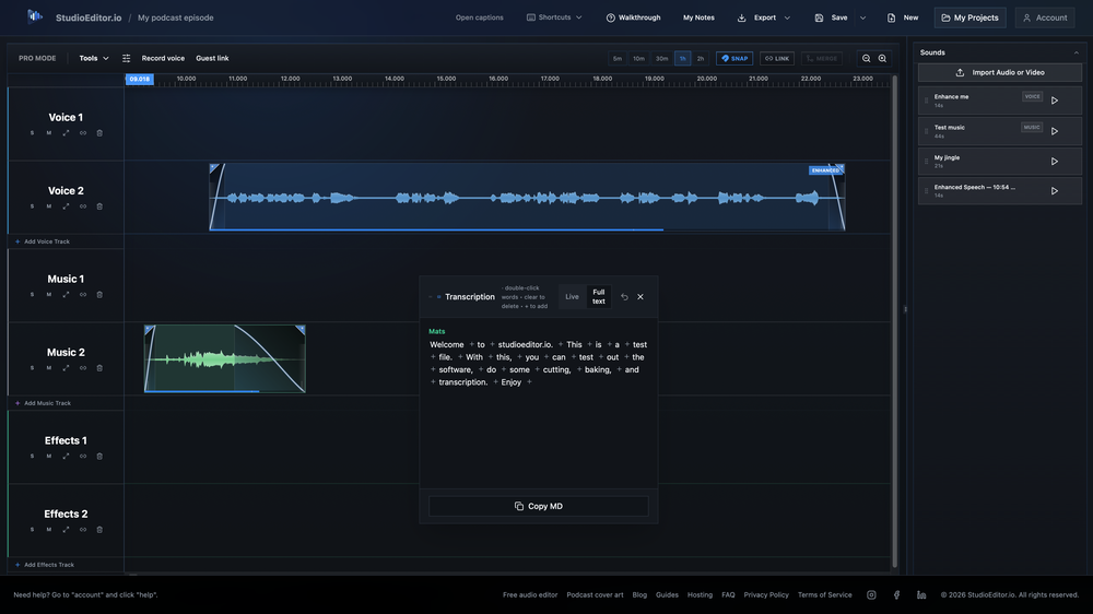 Studioeditor.io editor interface