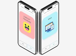 Two phone mockups showing Suada Circuit Training flash cards, including Back and Next buttons.