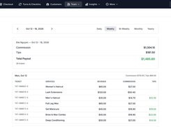 Staff commission and tips report