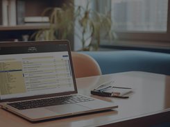 Laptop mockup displaying a SuperDocs legal-form selection interface on a desk.