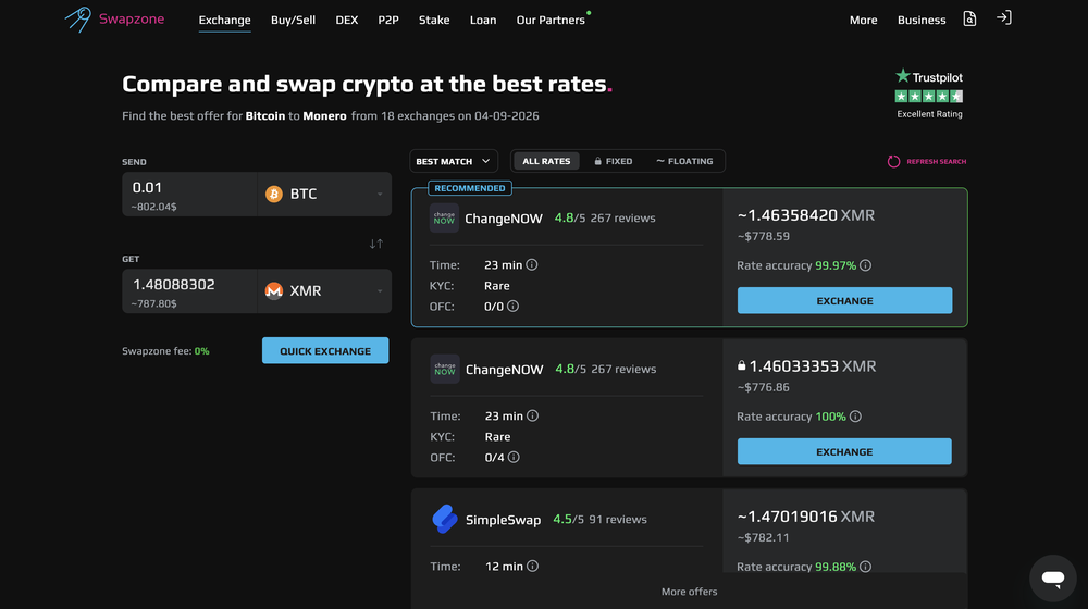 Main page with CEX offers