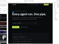 Swebsy editor interface with a blocks sidebar, canvas showing a dark website hero section, and design controls on the right.